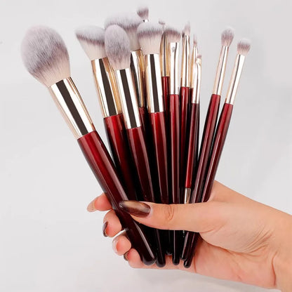 15-teiliges Profi-Make-up-Pinselset: Massivholzgriff & Aluminium-Hülse – Weiches multifunktionales Beauty-Tool