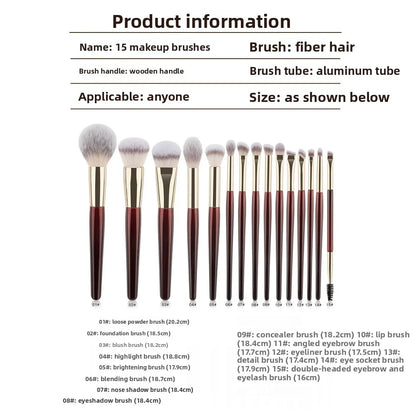 15-teiliges Profi-Make-up-Pinselset: Massivholzgriff & Aluminium-Hülse – Weiches multifunktionales Beauty-Tool