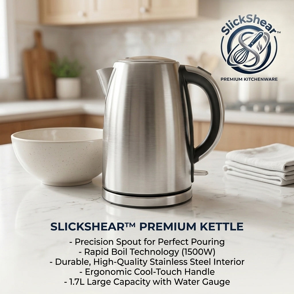SlickShear™ Everyday Nesting Stainless Steel Electric Kettle (with Built-In Cord Slot & Non-Slip Base)
