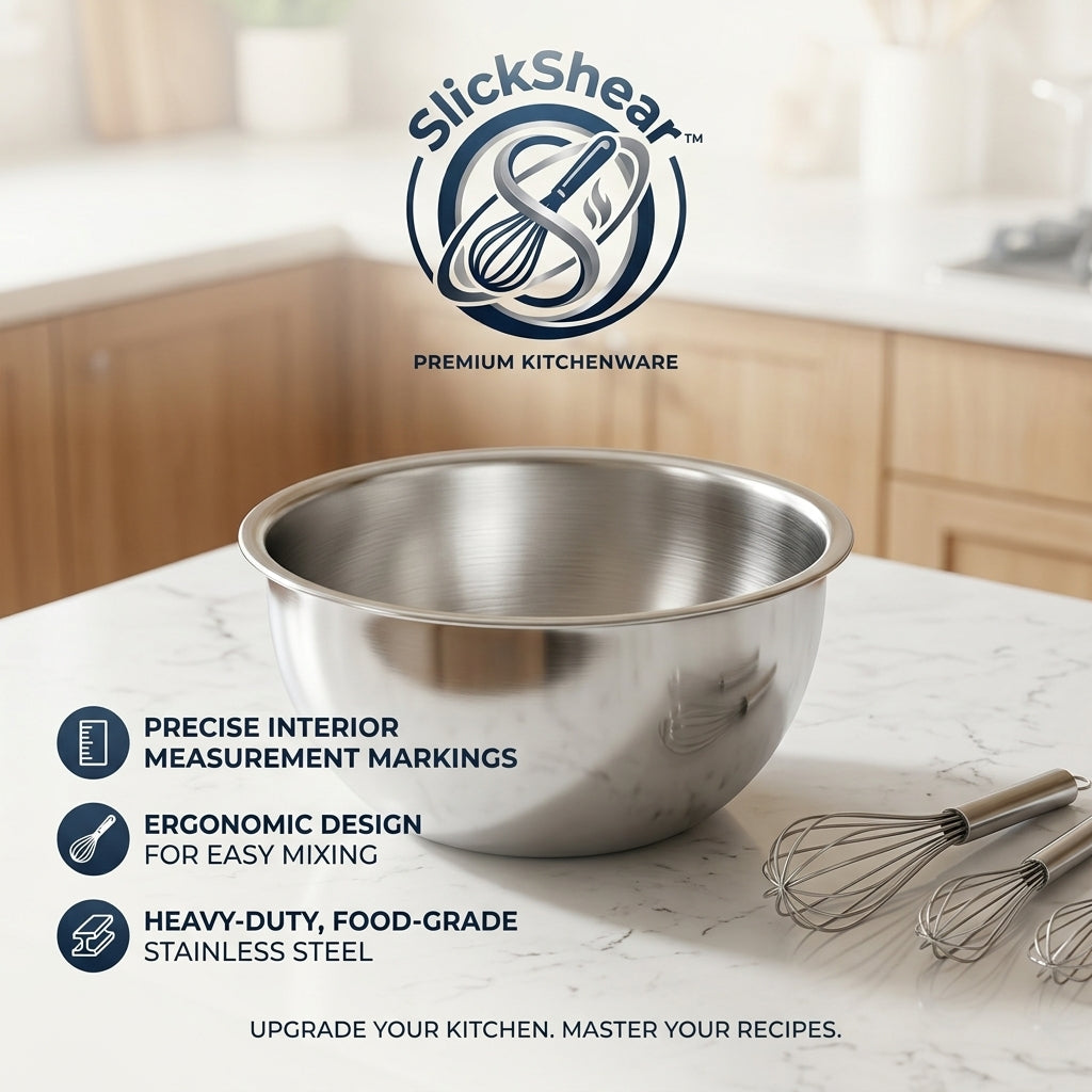 SlickShear™ Everyday Nesting Stainless Steel Mixing Bowl (with Built-In Utensil Slot & Non-Slip Base)